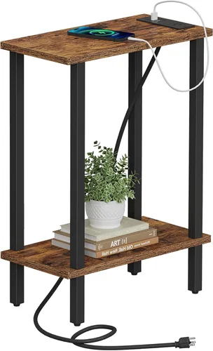 Vista 24 de TUTOTAK - Mesa auxiliar pequeña con estación de carga; mesa lateral estrecha con puertos USB y tomas de corriente, juego de 2; mesa de sofá delgada