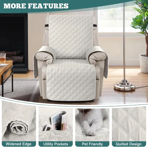 Vista 6 de Ruaozz Funda para Silla Reclinable 100% Impermeable Antideslizante Funda Reclinable para Silla Reclinable Funda de Asiento de Silla Lavable con Beige