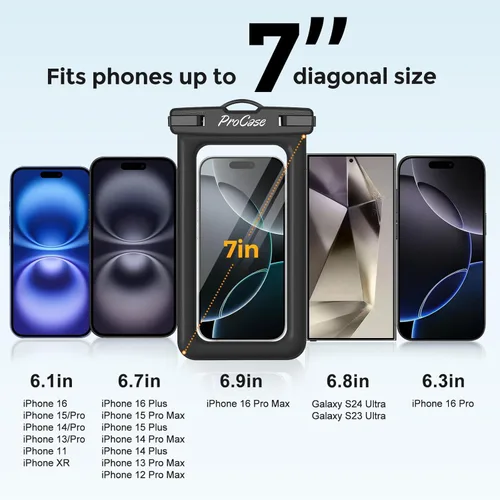 Vista 5 de ProCase Funda impermeable flotante para teléfono, funda impermeable para teléfono, bolsa flotante para teléfono celular, bolsa seca submarina