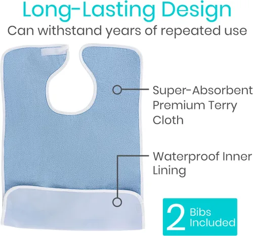 Vista 5 de Vive Baberos para adultos, juego de delantal impermeable para hombres y mujeres para comer con correa ajustable, lavable y reutilizable de tela