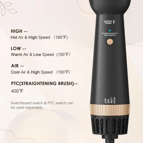Vista 6 de Hair Trends - Cepillo secador de pelo mejorado de 120 V con peine térmico para cabello negro
