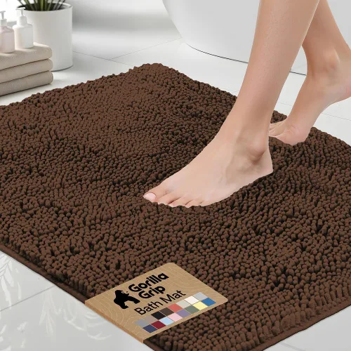 Vista 35 de Gorilla Grip - Tapete de baño afelpado, absorbente, peludo, de felpilla, para base de inodoro cuadrada, reverso de goma, suave, de microfibra, claro