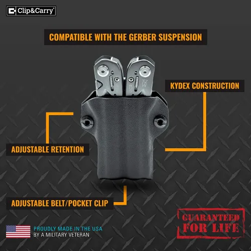 Vista 3 de Clip & Carry Kydex - Funda multiherramienta para suspensión Gerber, fabricada en Estados Unidos, funda para múltiples herramientas, color negro