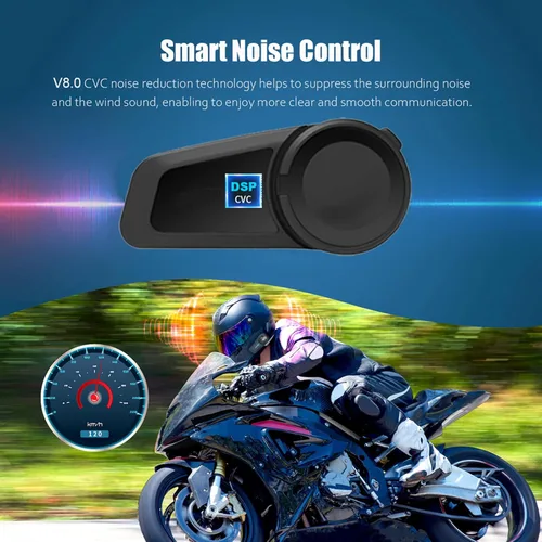 Vista 5 de QSPORTPEAK Intercomunicador de auriculares Bluetooth para casco de motocicleta, M2 dúplex completo inalámbrico para 6 conductores/alcance 3,280.8