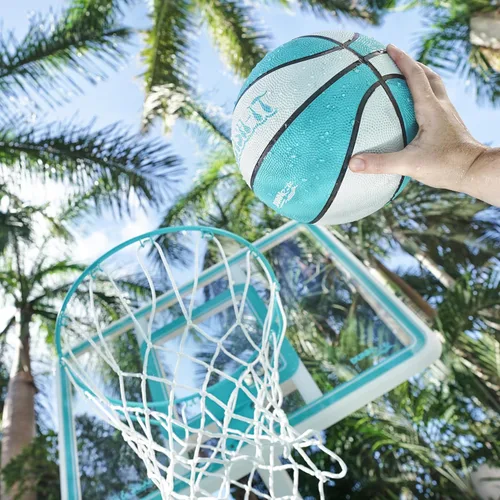 Vista 9 de Dunn-Rite Splash & Shoot, aro de baloncesto ajustable para piscina al aire libre con altura variable, pelota, base y borde de acero inoxidable de 18
