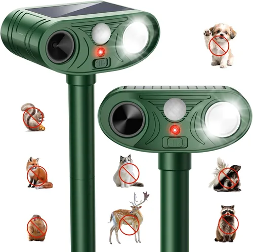 Repelente solar ultrasónico de animales para exteriores, dispositivos repelentes de ciervos, ardilla, gato, mapache, conejo, perro, disuasión con