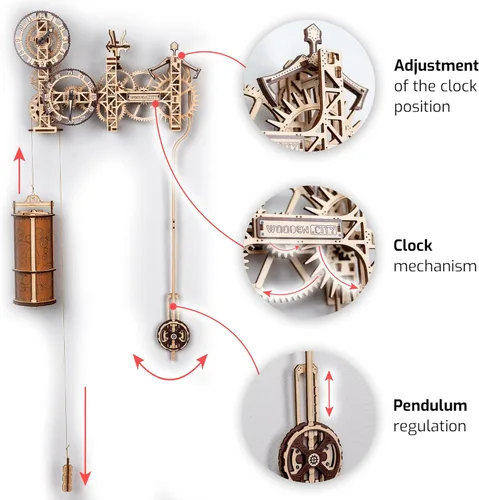 Vista 3 de WOODEN.CITY Reloj de pared Steampunk – Rompecabezas de reloj de madera 3D para adultos y adolescentes, kit de construcción de reloj de péndulo