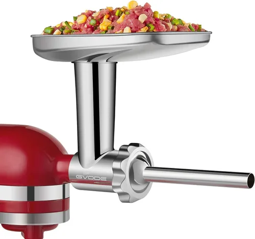 Vista 6 de Accesorios de acero inoxidable para molinillo de alimentos para batidoras de pie KitchenAid, incluyendo relleno de salchichas, acero inoxidable