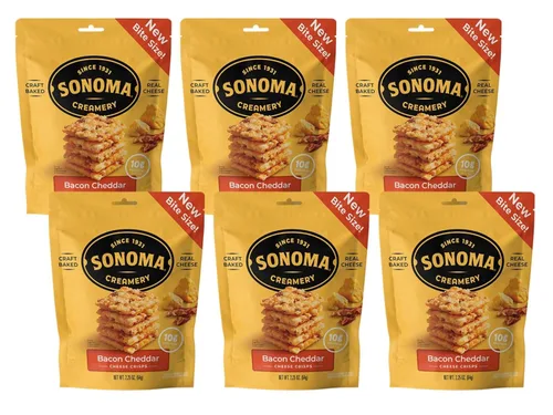 Sonoma Creamery - Chips de Queso, Tocino Cheddar, 2.25 Oz (6 Unidades) | Alto en Proteínas | Bajo en Carbohidratos | Sin Gluten | Apto para Keto