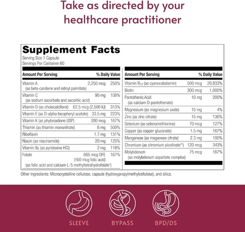 Vista 4 de Bariatric Advantage High ADEK Multi - para pacientes con cirugía bariátrica - Multivitamínico con vitaminas A, D, E, K y minerales traza - 100%+ DV