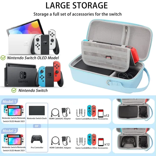 Vista 2 de Blue Cat Paw Carrying Storage Case Compatible with Nintendo SwitchSwitch OLED Model, Portable Travel Hard Shell Bag with Handle and Shoulder Strap