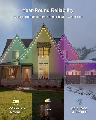 Vista 5 de XINKAITE Luces permanentes para exteriores de 50 pies para casa, iluminación de alero 2025 con aplicación/control remoto, luz inteligente