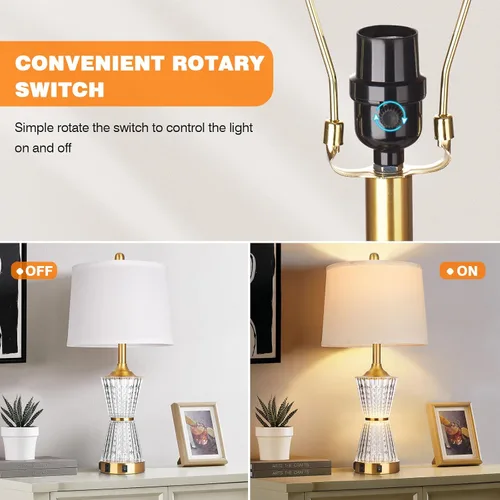 Vista 5 de Lámparas de mesa modernas de 26 pulgadas, juego de 2 lámparas de mesa doradas luz nocturna con 2 puertos de carga USB y salida de CA, lámpara