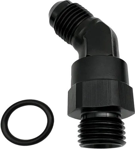 Vista 31 de Adaptador de riel de bomba de combustible macho de aluminio de radio de alto flujo 45 grados 6AN macho a 4AN macho con junta tórica AN4 ORB, negro