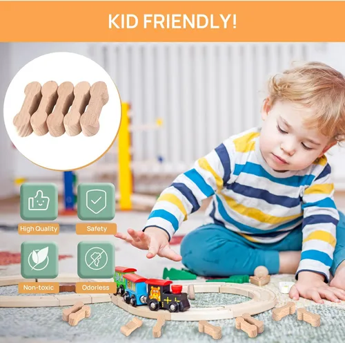 Vista 3 de 25 adaptadores de madera para huesos de perro, piezas de pista de tren para adolescentes, compatible con todos los juegos de rieles de tren de madera
