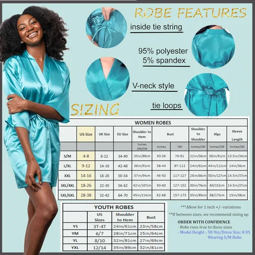 Vista 9 de Bata Personalizada para Mujer, Tallas S-5XL, Añadir Símbolos, Texto y Monogramas Batas para Boda, Viajes de Chicas, Cumpleaños y Más