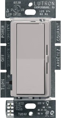 Vista 21 de Lutron Diva LED+ Interruptor Regulador de Luz para Bombillas LED Regulables, Halógenas e Incandescentes, 150 Vatios, Unipolar o 3 Vías, Almendra