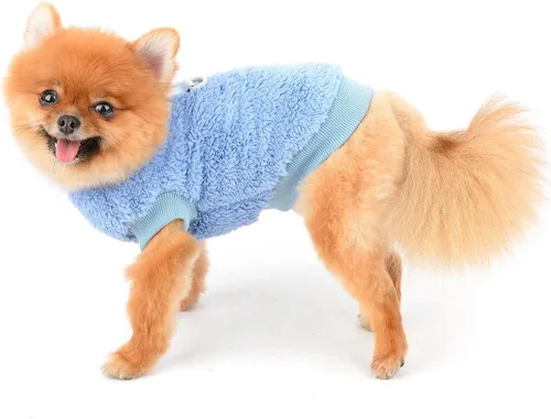 Vista 2 de SMALLLEE_LUCKY_STORE Suéter de forro polar Sherpa para mascotas, suéter de cuello alto con anillo en D, sudadera suave para perros pequeños, gatos