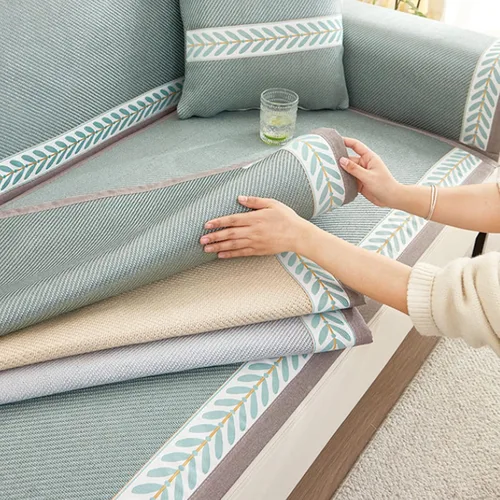 Vista 2 de Fundas de sofá de ratán de verano, funda de sofá seccional, transpirable, antideslizante, de bambú, protector de cojín para sofás/2/3/4 asientos