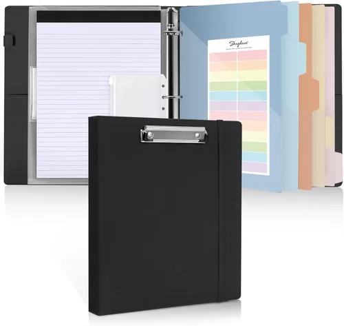 SKYDUE Carpeta portapapeles con bloc de notas recargable, carpeta portapapeles de PU incluye 5 separadores con 10 bolsillos, etiquetas, carpeta de 3