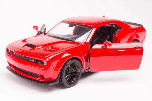 Vista 4 de Dodge Challenger SRT Hellcat Widebody Red 1/24 modelo fundido a presión 2018 por Motormax 79350