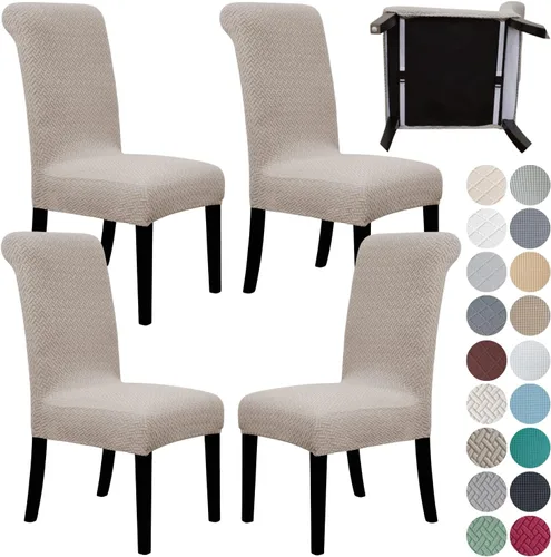 Vista 29 de SPRINGRICO Paquete de 2 fundas para sillas de comedor con cinturón de seguridad, fundas elásticas para sillas Parsons lavables, fundas protectoras
