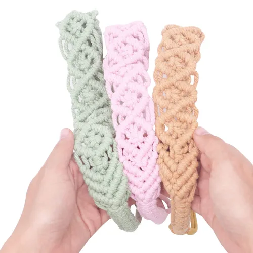 Vista 6 de FZBNSRKO Paquete de 3 diademas de punto hechas a mano para mujer (colores mezclados)