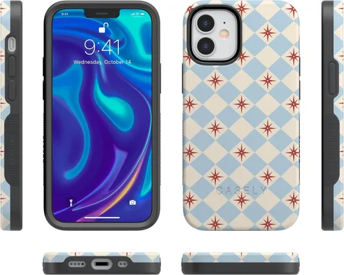 Vista 7 de Funda Casely para iPhone 12 Mini Chelsea Checker Azulejos de Estrellas Diseño Protector Atrevido Compatible con MagSafe Chelsea Checker