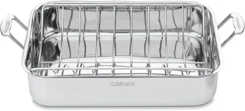 Vista 3 de Cuisinart Multiclad Pro - Juego de utensilios de cocina de triple capa, sartén para asar de acero inoxidable rectangular de 16 pulgadas con estante