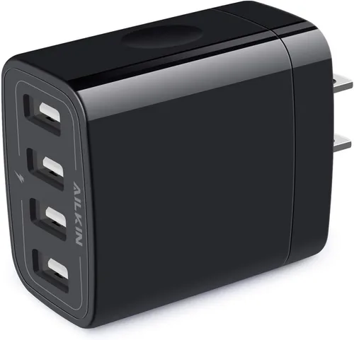 Cargador de pared, adaptador de cargador USB, estación de carga rápida AILKIN 4.8A, 4 puertos múltiples, bloque de base de alimentación, enchufe de