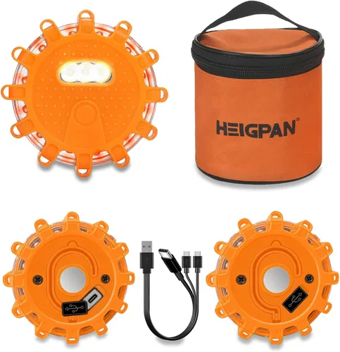 Vista 8 de GP903 - Faros LED de carretera de seguridad con luces intermitentes de advertencia, base magnética, gancho, bolsa de transporte, 9 modos