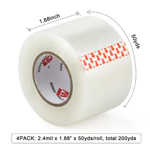 Vista 3 de BOMEI PACK Recambios de cinta de embalaje resistente y silenciosa, 4 rollos de 1.88 pulgadas x 50 yardas, para envío, correo, mudanza