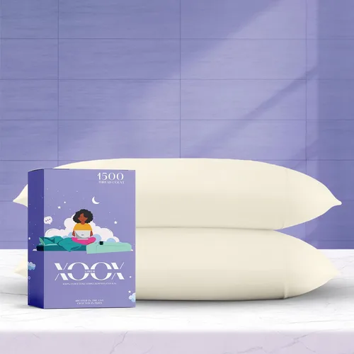 Vista 32 de XOOX Linen Juego de 2 fundas de almohada 100% de algodón egipcio, tamaño estándar/Queen, lujosas fundas de almohada de 1500 hilos color blanco