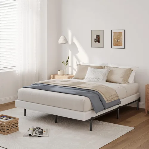 Vista 8 de Somier de metal de perfil bajo de 5 pulgadas para cama King, estructura resistente, base de colchón, sin ruido, antideslizante, fácil montaje