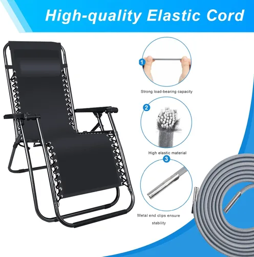 Vista 3 de COITEK Kit universal de cuerda de reparación de sillas de gravedad cero, paquete de 4 cables elásticos de repuesto para reparación de sillas