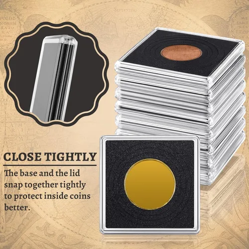 Vista 3 de Leinuosen 15 piezas de cajas ajustables de acrílico para monedas para coleccionistas con esponjas 20/25/30/35/40 mm de soporte de moneda con cierre