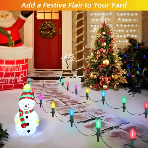 Vista 7 de USOKYO Luces LED C9 de 30 pies para caminos de Navidad al aire libre, 20 bombillas multicolor, impermeables, conectables, luces de Navidad