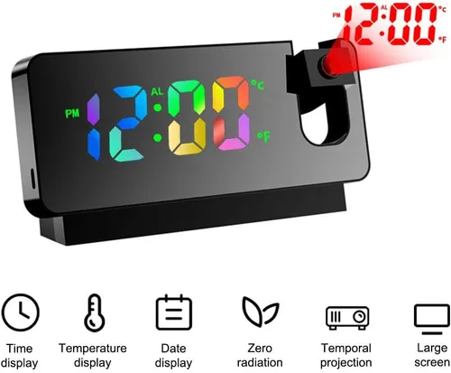 Vista 2 de RUNAAJA - Reloj despertador digital LED inteligente, proyector de temperatura, tiempo, pantalla LCD, reloj despertador de proyección