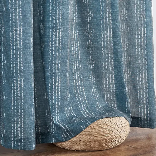 Vista 9 de Vangao Cortinas bohemias con estampado de rayas azules, cortinas de granja de 96 pulgadas de largo, 2 paneles de cortinas de mezcla de lino