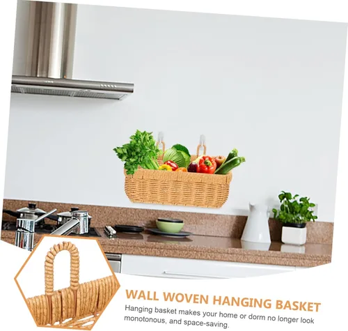 Vista 9 de 2 unidades de cesta de cebolla colgante tejida a mano para almacenamiento de pared para despensa del hogar, cesta de almacenamiento de cebolla