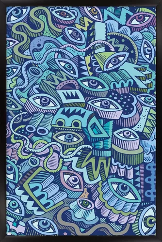 Vista 8 de Trends International Póster de pared Big Blue Doodle de 14.725 x 22.375 pulgadas, versión enmarcada de madera de granero