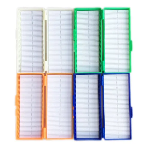 Vista 4 de Caja de microscopio deslizante de 50 lugares, azul, verde, naranja, blanco (paquete de 4)