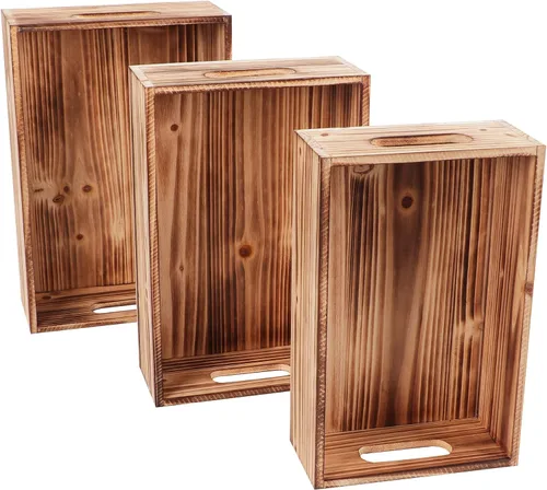 Vista 5 de Cajas de madera para exhibición,Caja decorativa rústica,Cestas rectangulares Contenedor Caja de almacenamiento,Caja nido apilable,Papelera