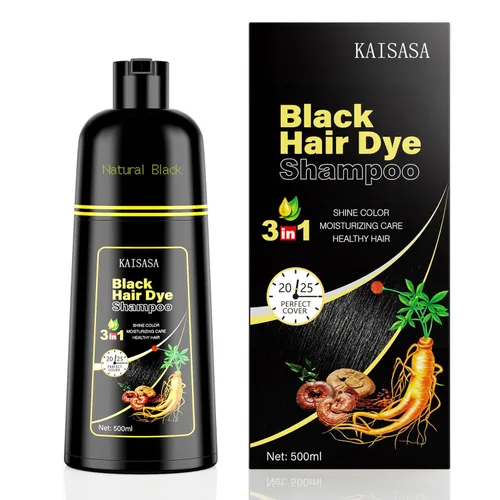KAISASA Champú de tinte negro 3 en 1, champú de color para el cabello para mujeres y hombres, tinte para cubrir el cabello gris, champús con