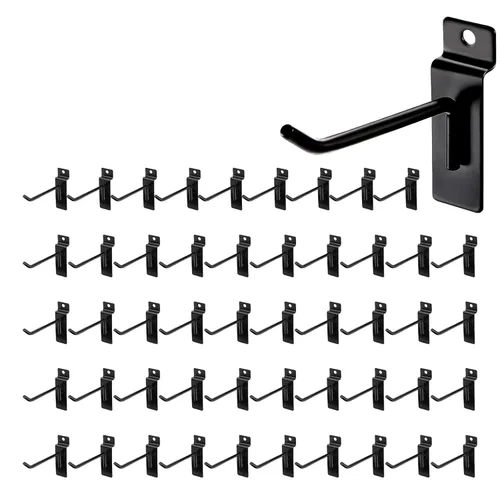 HJW Ganchos Slatwall 50 piezas de 4 pulgadas negro Slatwall accesorios garaje tienda venta al por menor resistente tablero de clavijas rejilla