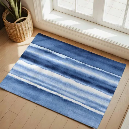 Bathroom Rugs 2x3 Ft, Blue Stripes Non Slip Living Room Kitchen Bathroom Rugs, Watercolor Retro Ombre Abstract Tie Dye Art Washable Area Rug for