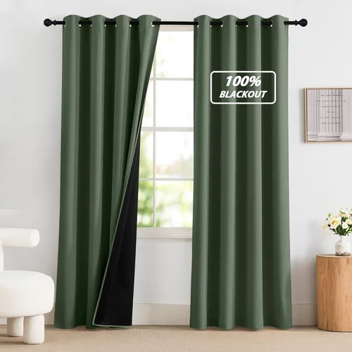 Vista 119 de NICETOWN Cortinas 100% Opacas Cortas de 36 Pulgadas de Largo para Dormitorio, Privacidad Aislamiento Térmico con Ojales Cortinas de Ventana