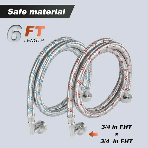 Vista 29 de Mangueras para lavadora, mangueras de lavado de codo de 90 grados de 4 pies, paquete de 2 líneas de suministro de agua trenzadas de acero inoxidable