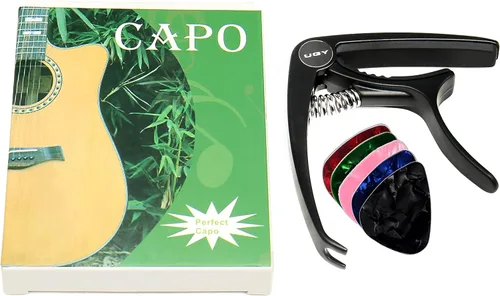 Vista 6 de Ugy Capo guitarra, Capo para guitarra acústica y guitarra eléctrica, cambio rápido capo & ukelele Capo (negro)
