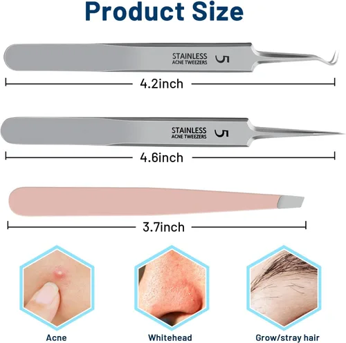 Vista 5 de WSYUB Pinzas para eliminar puntos negros, pinzas de pelo encarnado, extractor de espinillas de precisión, pinzas de celda, pinzas para cabello